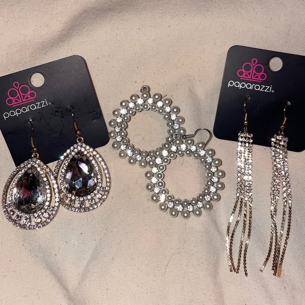 3 pairs rhinestone pearl earrings Papparazzi